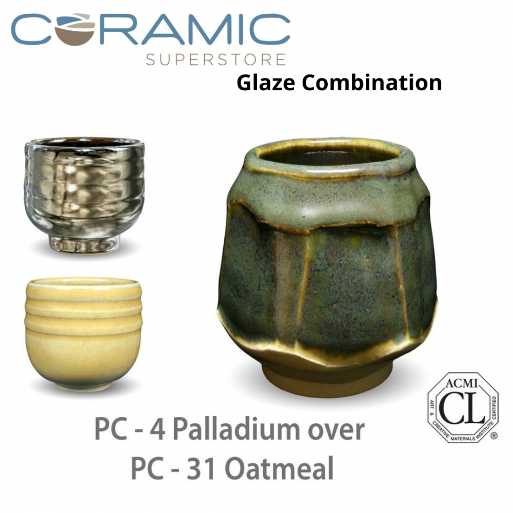 Palladium PC-04 over Oatmeal PC-31 Pottery Cone 5 Glaze 