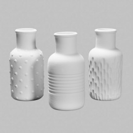 Ceramic Bisque Textured Bud Vases  (asst of 3) - Case of 6 Ceramic Bisque Textured Bud Vases  (asst of 3) - Case of 6