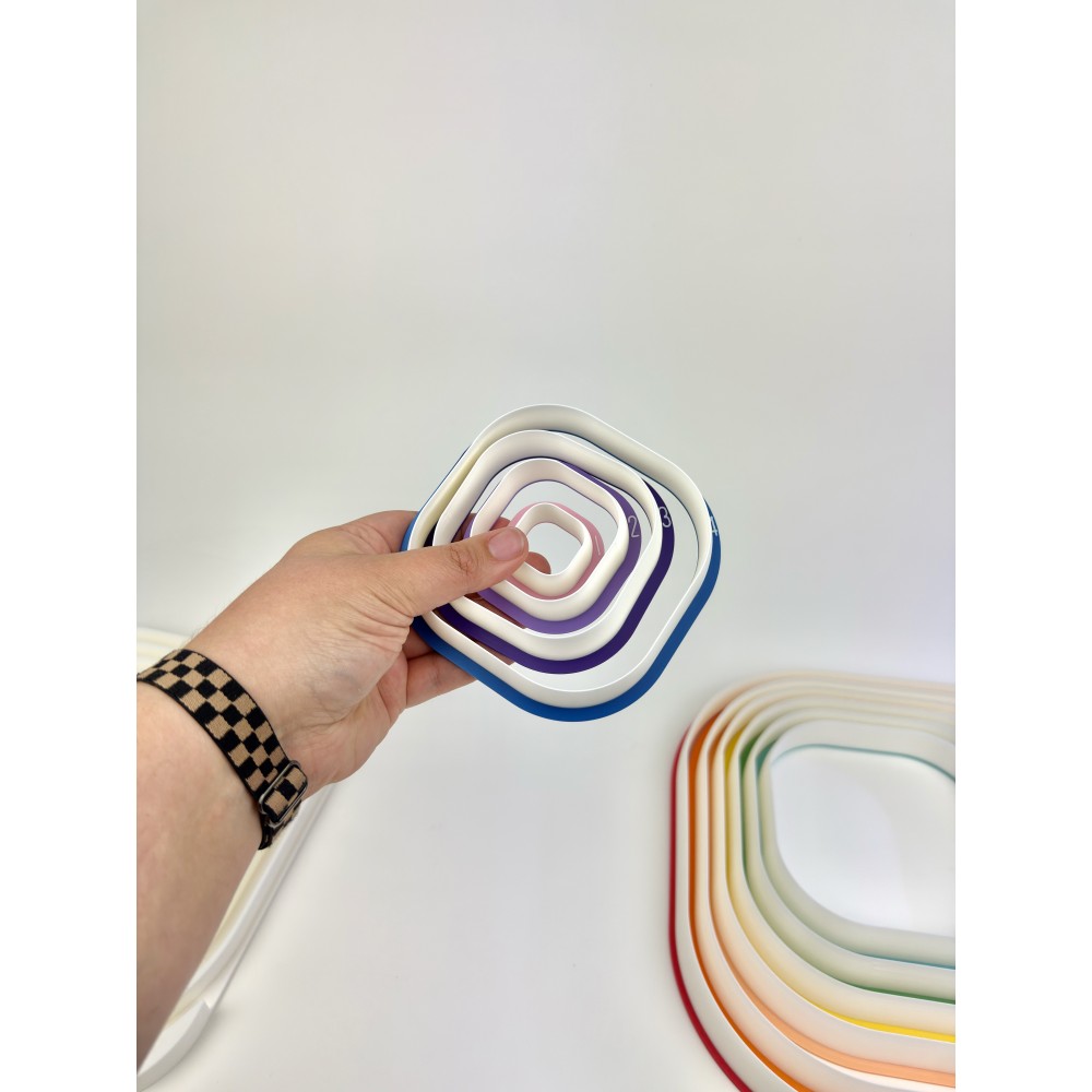 Rainbow Rounded Square Pottery Cutter Tool Set